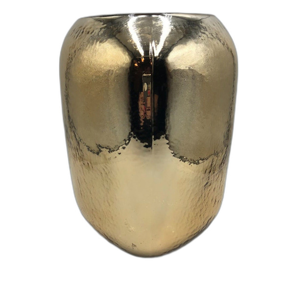 Mirrored Look Gold Glass Vase Large Diamond Star Corp Hammered Metallic Tabletop - Picture 1 of 13